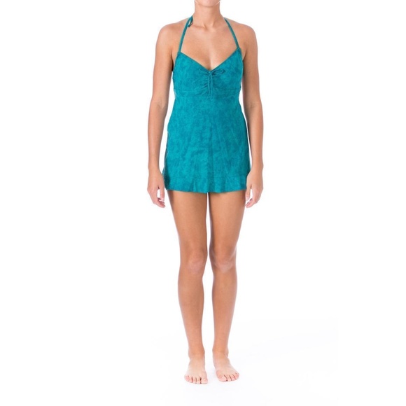 Teal Marbled Halter One-Piece Swimdress Sz 10 - Picture 1 of 1